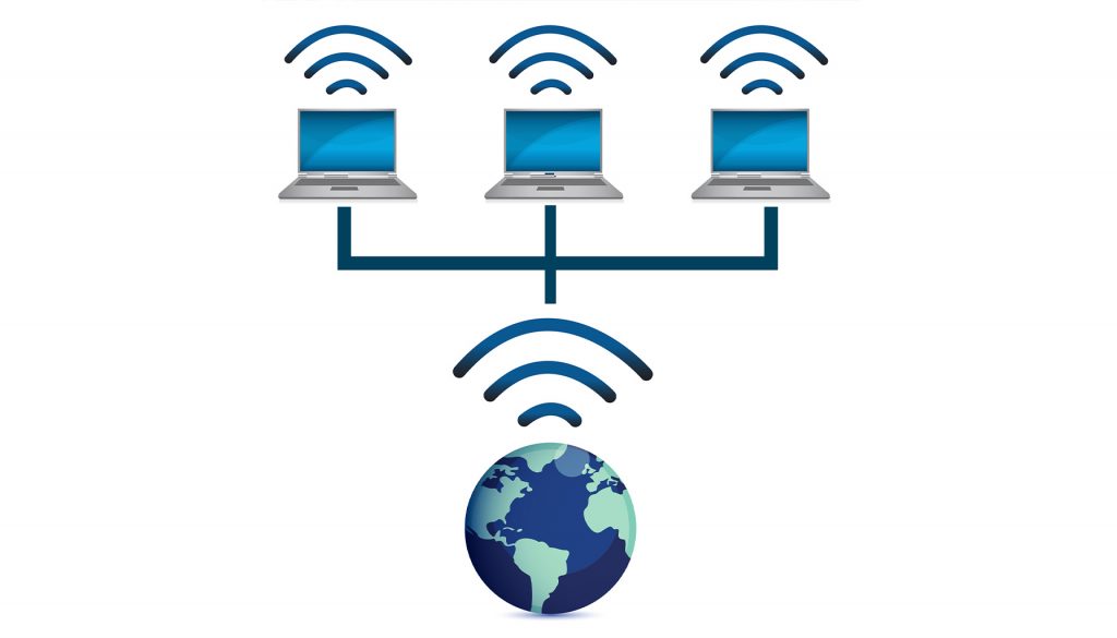 Laptop with Wi-Fi symbol and globe representing global internet connectivity and ISP tracking.