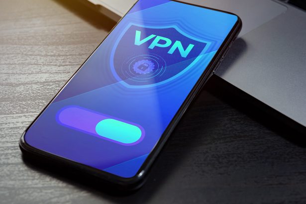 A smartphone screen showing a VPN shield icon with a connection toggle.