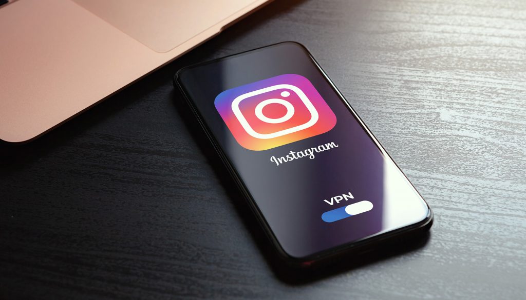 Smartphone showing Instagram app with a VPN toggle enabled.
