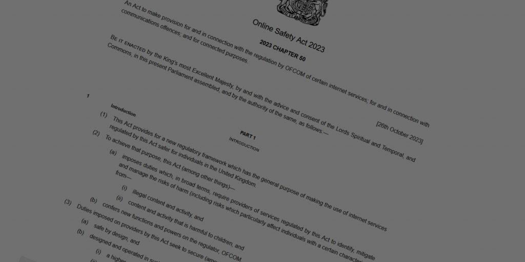 Close-up of the Online Safety Act 2023 document detailing its purpose to regulate internet safety and content.