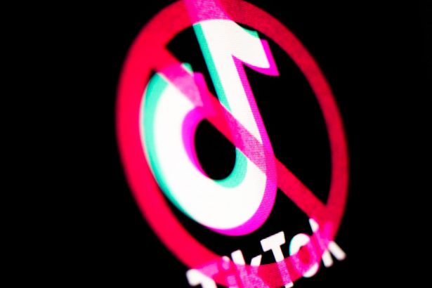 TikTok logo with a red “banned” sign overlayed, symbolizing restrictions on the app.