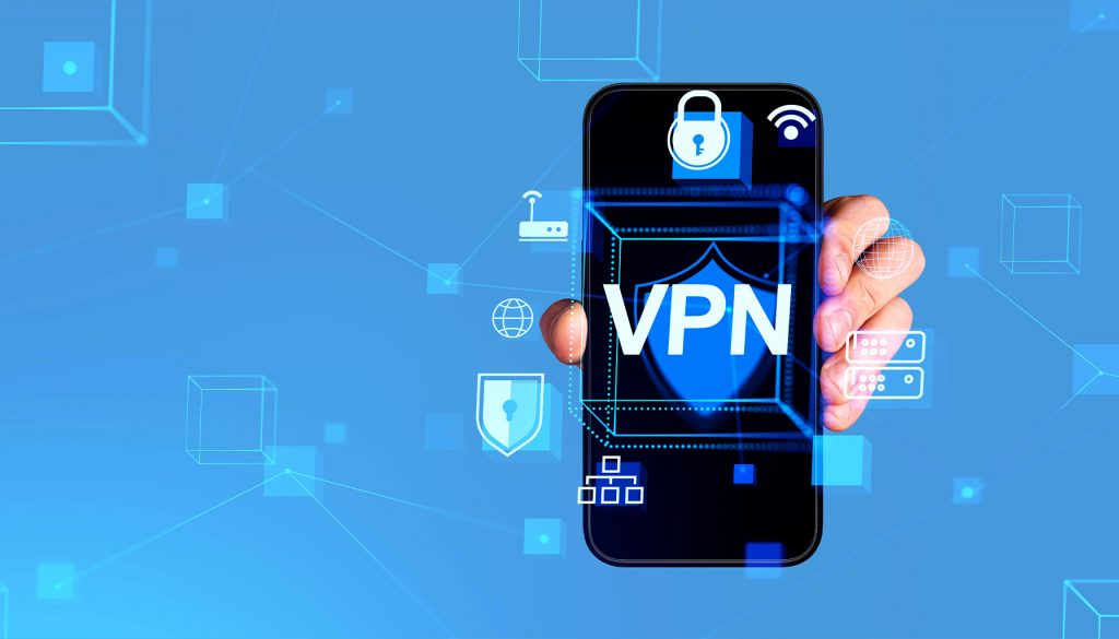 Smartphone screen displaying a VPN interface with a secure connection enabled.